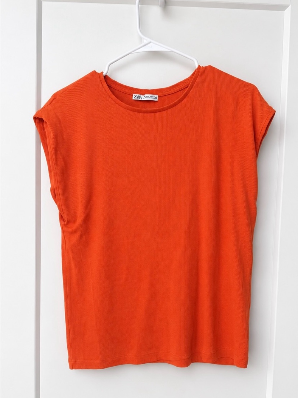Zara Bright Orange Crewneck Cap-Sleeve Tank
